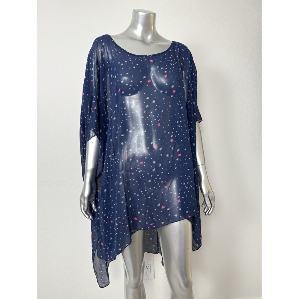 Mara Hoffman Silk Top Cover Up Tunic Sheer Blue Star Print Beach Resort OS